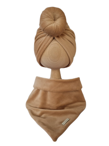 KOMPLET WELUROWY TURBAN DONUT I CHUSTA Beż