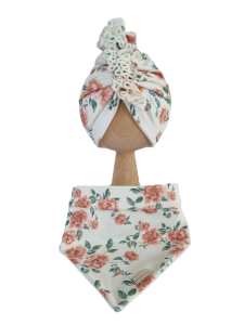 KOMPLET TURBAN FALBANKA PODWÓJNY I CHUSTA Malowane Róże