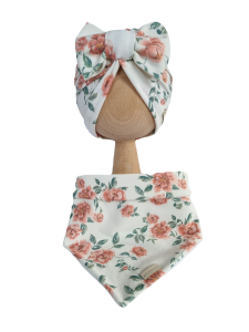 KOMPLET TURBAN POJEDYNCZY KOKARDA  I CHUSTA Malowane Róże