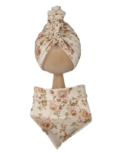 KOMPLET TURBAN FALBANKA PODWÓJNY I CHUSTA Jaskry Beż