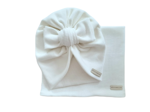 KOMPLET PRĄŻEK TURBAN PODWÓJNY BIG BOW I KOMIN Biel 