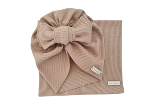 KOMPLET PRĄŻEK TURBAN BIG BOW I KOMIN Ciemny Beż