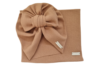 KOMPLET PRĄŻEK TURBAN BIG BOW I KOMIN Karmel