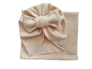 KOMPLET PRĄŻEK TURBAN BIG BOW I KOMIN Krem