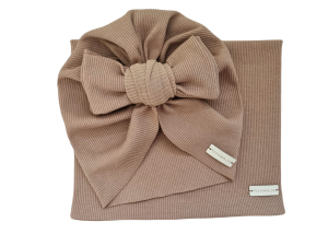 KOMPLET PRĄŻEK TURBAN BIG BOW I KOMIN Latte