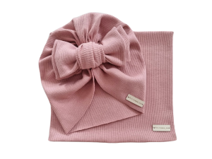 KOMPLET PRĄŻEK TURBAN BIG BOW I KOMIN Pudrowy Róż