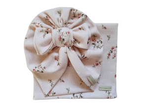 KOMPLET PRĄŻEK TURBAN PODWÓJNY BIG BOW I KOMIN Drobne Różyczki Róż