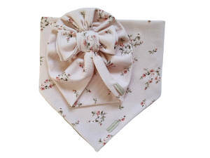 KOMPLET PRĄŻEK TURBAN PODWÓJNY BIG BOW I CHUSTA Drobne Różyczki Róż 