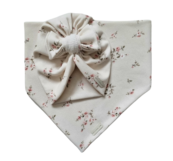 Komplet Turban Podwójny Biog Boqw i Chusta Drobne Różyczki Beż.png