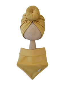 KOMPLET TURBAN POJEDYNCZY DONUT I CHUSTA Musztarda