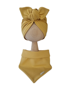 KOMPLET TURBAN POJEDYNCZY MOTYLEK  I CHUSTA Musztarda