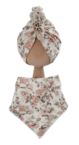 KOMPLET TURBAN FALBANKA POJEDYNCZY I CHUSTA Herbaciane Róże Biel