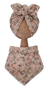 KOMPLET TURBAN POJEDYNCZY MOTYLEK  I CHUSTA Herbaciane Róże Beż