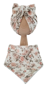 KOMPLET TURBAN POJEDYNCZY KOKARDA  I CHUSTA Herbaciane Róże Biel