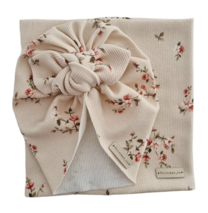 KOMPLET PRĄŻEK TURBAN MOTYLEK I KOMIN Drobne Różyczki Beż