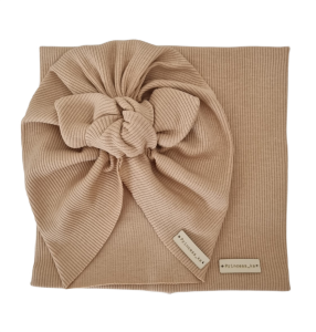 KOMPLET PRĄŻEK TURBAN MOTYLEK I KOMIN Ciemny Beż