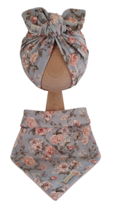 KOMPLET TURBAN POJEDYNCZY MOTYLEK  I CHUSTA Herbaciane Róże Niebieski