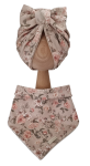 KOMPLET TURBAN PODWÓJNY KOKARDA  I CHUSTA Herbaciane Róże Beż