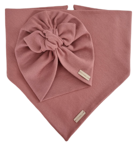 KOMPLET PRĄŻEK TURBAN PODWÓJNY MOTYLEK I CHUSTA Pudrowy Róż