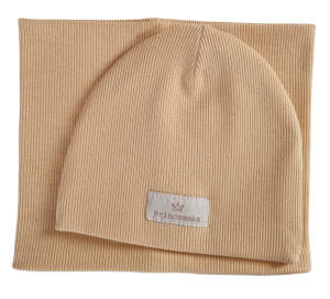 KOMPLET PRINCESSKA CZAPKA I KOMIN Krem