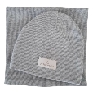 KOMPLET PRINCESSKA CZAPKA I KOMIN Szary melanż