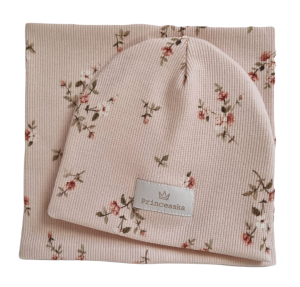 KOMPLET PRINCESSKA CZAPKA I KOMIN Drobne Różyczki Róż