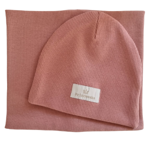 KOMPLET PRINCESSKA CZAPKA I KOMIN Pudrowy Róż