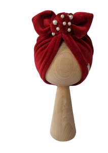 WELUROWY TURBAN Z KORALIKAMI Bordo 