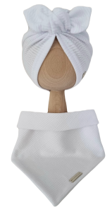 KOMPLET TURBAN POJEDYNCZY MOTYLEK  I CHUSTA Ażurek Biel