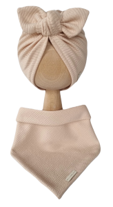 KOMPLET TURBAN POJEDYNCZY MOTYLEK  I CHUSTA Ażurek Beż