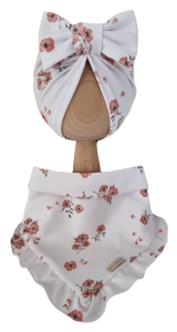 KOMPLET TURBAN POJEDYNCZY KOKARDA  I CHUSTA Z FALBANKĄ Czerwone kwiatki