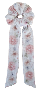 MUŚLINOWA GUMKA FROTKA ZE WSTĄŻKĄ Pastelowe Kwiatki