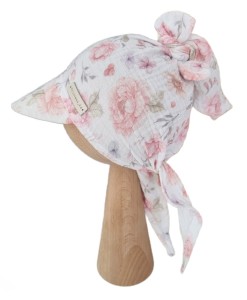 MUŚLINOWA CHUSTKA Z DASZKIEM WIĄZANA Pastelowe kwiatki