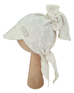 MUŚLINOWA CHUSTKA Z DASZKIEM WIĄZANA Haftowane Kwiatki Beżowa