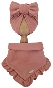 KOMPLET TURBAN POJEDYNCZY BIG BOW I CHUSTA Z FALBANKĄ Pustynny Róż
