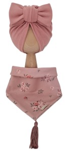 KOMPLET TURBAN POJEDYNCZY BIG BOW Pustynny Róż I CHUSTA Sepia Flowers Pustynny Róż Z CHWOSTAMI Ciemny Róż