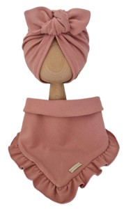 KOMPLET TURBAN POJEDYNCZY MOTYLEK  I CHUSTA Z FALBANKĄ Pustynny Róż
