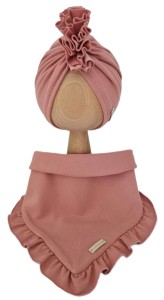 KOMPLET TURBAN FALBANKA POJEDYNCZY I CHUSTA Z FALBANKĄ Pustynny Róż