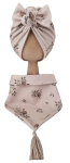 KOMPLET TURBAN PODWÓJNY SUPEŁEK Sepia Flowers Mokka I CHUSTA Sepia Flowers Mokka Z CHWOSTAMI Beż