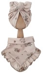 KOMPLET TURBAN POJEDYNCZY MOTYLEK  I CHUSTA Z FALBANKĄ Sepia Flowers Mokka