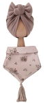 KOMPLET TURBAN POJEDYNCZY SUPEŁEK Mokka I CHUSTA Sepia Flowers Mokka Z CHWOSTAMI Beż 