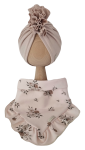 KOMPLET TURBAN FALBANKA POJEDYNCZY Beż I CHUSTA Z FALBANKĄ Sepia Flowers Beż