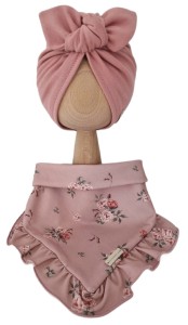 KOMPLET TURBAN POJEDYNCZY MOTYLEK Pustynny Róż I CHUSTA Z FALBANKĄ Sepia Flowers Pustynny Róż 