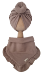 KOMPLET TURBAN POJEDYNCZY DONUT I CHUSTA Z FALBANKĄ Mokka