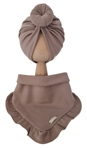 KOMPLET TURBAN POJEDYNCZY DONUT I CHUSTA Z FALBANKĄ Mokka