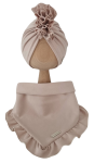 KOMPLET TURBAN FALBANKA POJEDYNCZY I CHUSTA Z FALBANKĄ Beż