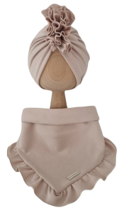 KOMPLET TURBAN FALBANKA POJEDYNCZY I CHUSTA Z FALBANKĄ Beż