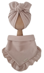 KOMPLET TURBAN POJEDYNCZY MOTYLEK  I CHUSTA Z FALBANKĄ Beż