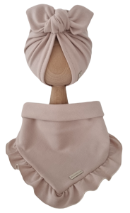 KOMPLET TURBAN POJEDYNCZY MOTYLEK  I CHUSTA Z FALBANKĄ Beż