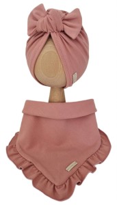 KOMPLET TURBAN POJEDYNCZY SUPEŁEK  I CHUSTA Z FALBANKĄ Pustynny Róż